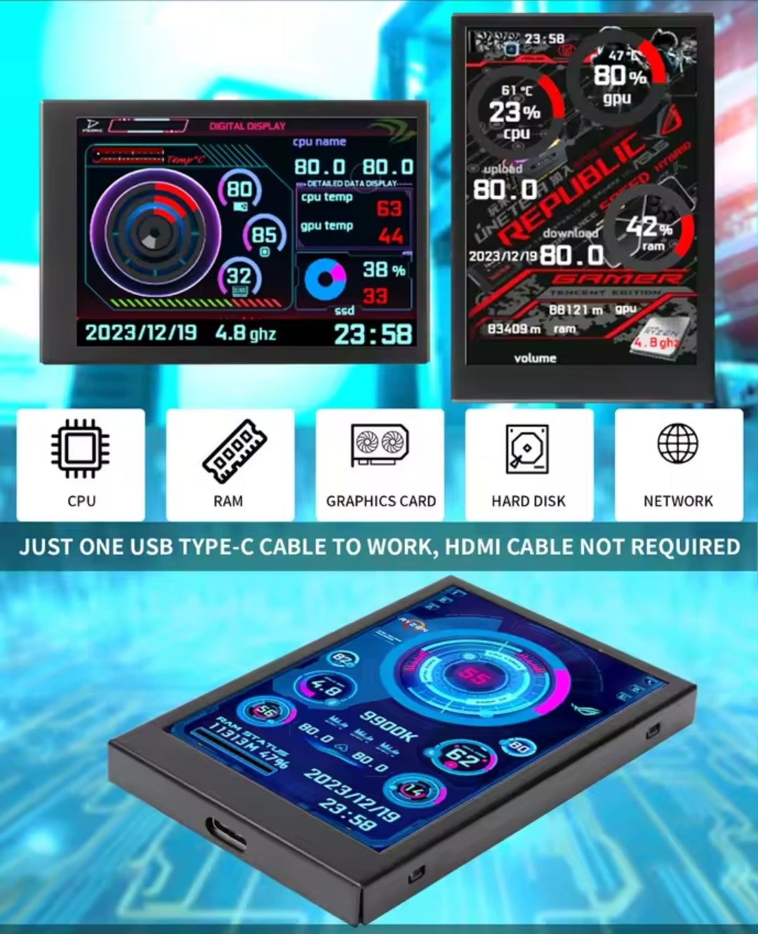Mini Monitor 3.5" IPS Type-c
