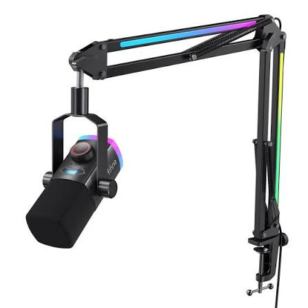 FIFINE AmpliGame AM8PROT USB/XLR Dynamic Microphone Kit with RGB Boom Arm Stand